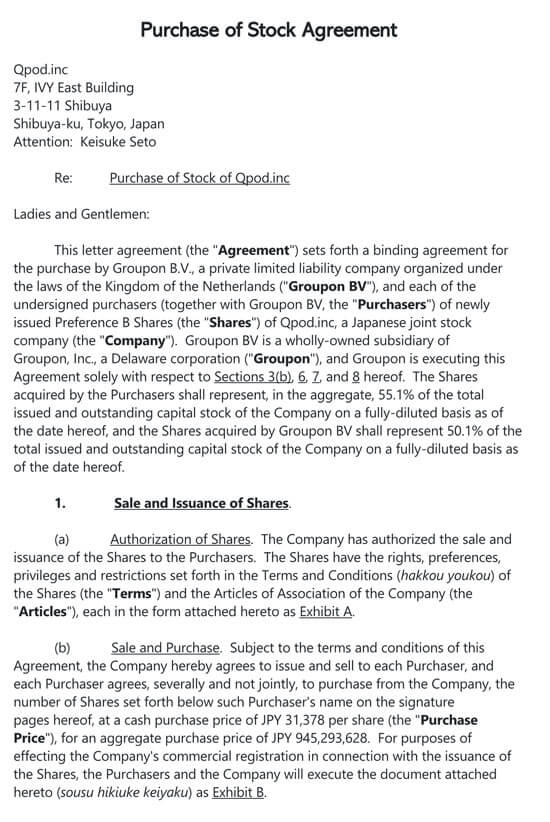  Stock Purchase Agreements