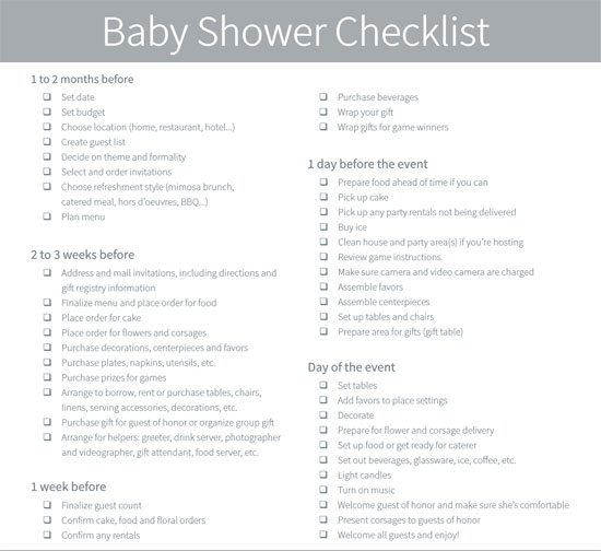 Baby Shower Checklist Format