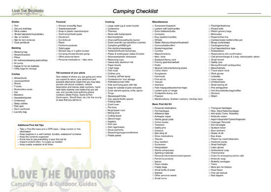 Outdoor Camping Checklist