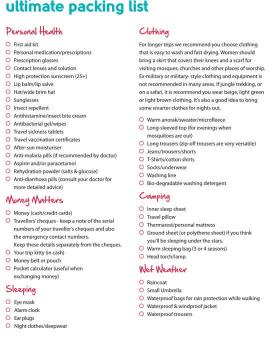 Ultimate Packing List Sample