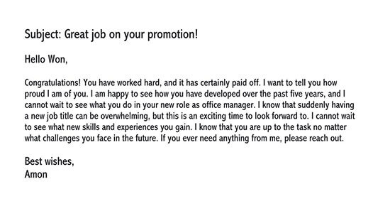 sample letter for new job assignment