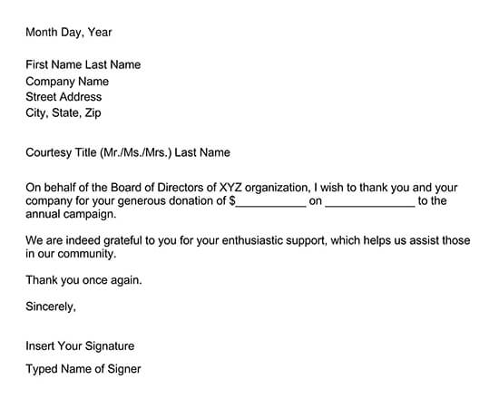 Corporate Donor Thank You Letter Corporate Donor Thank You Letter