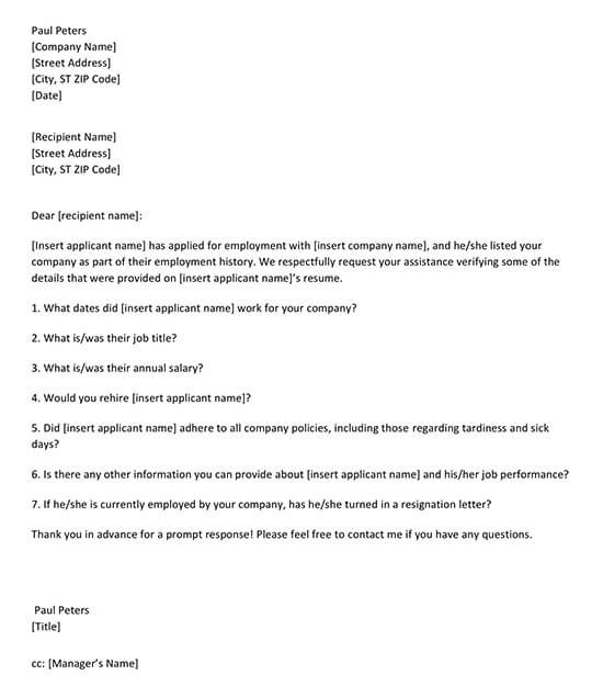 employment verification letter template word 04