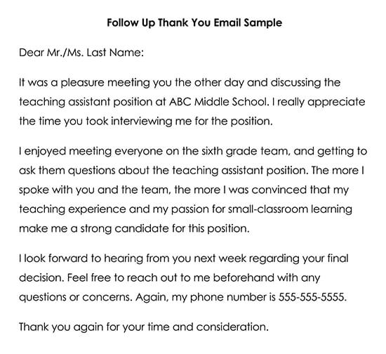 Follow-Up Thank You Email Sample