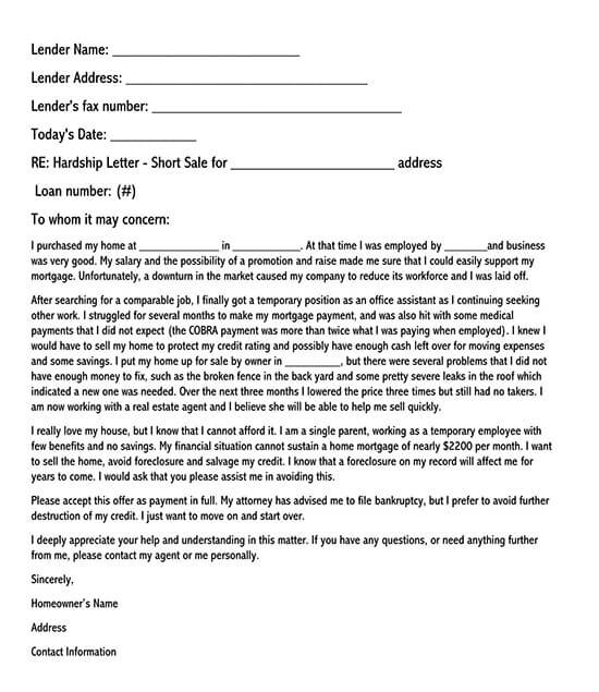  financial hardship letter for school