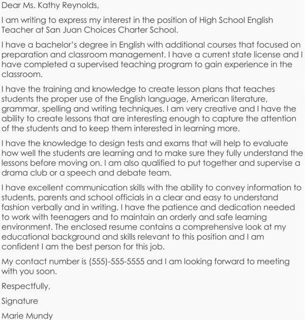 High School English Teacher Cover Letter