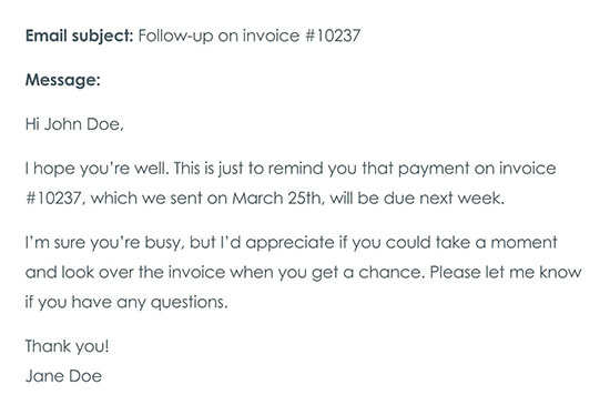 Initial Payment Reminder Email One Week Before the Due Date