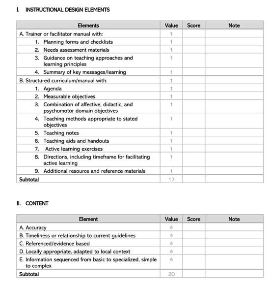 Instructional Design and Materials Evaluation Form