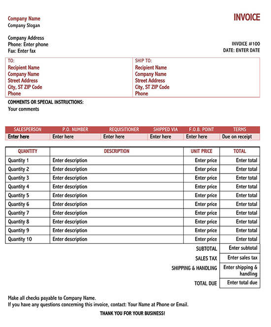 sales invoice template word 01