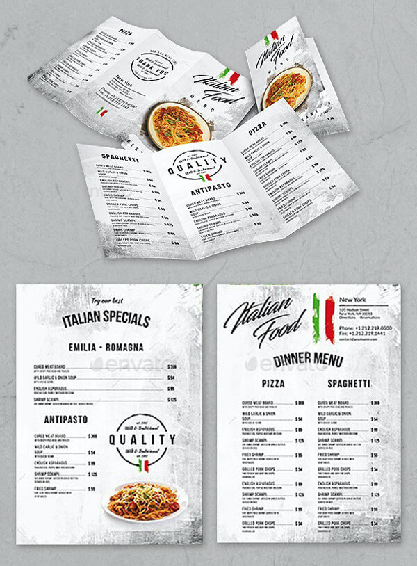 Italian Special Menu Sample