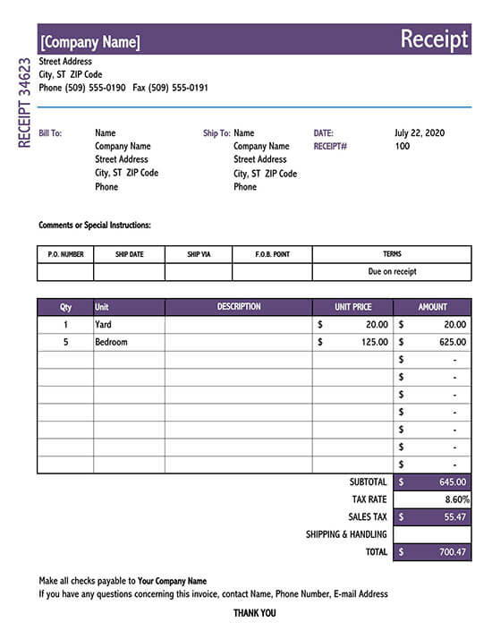 Itemized Daycare Receipt Template
