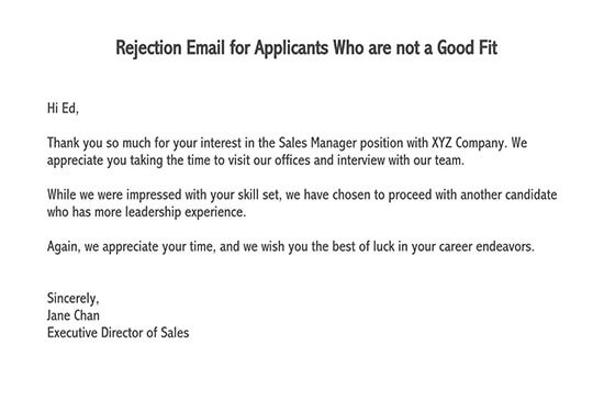 rejection letter before interview