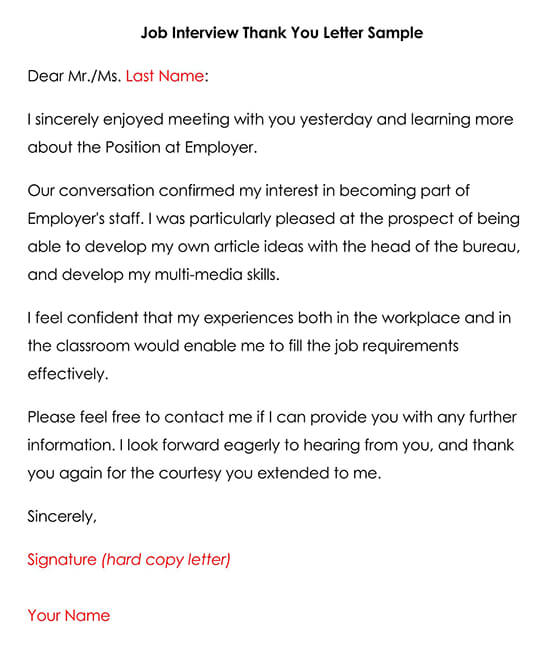 Job Interview Thank You Letter Sample 02