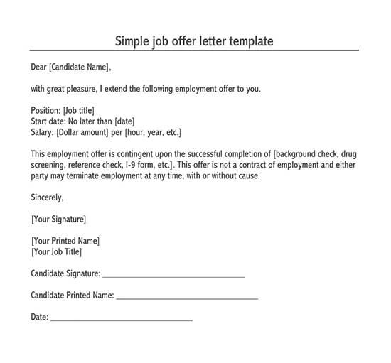  simple job offer letter sample