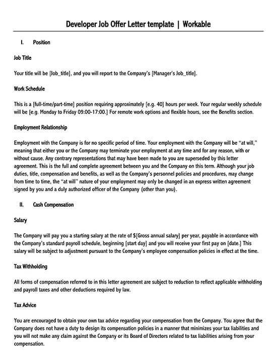 job letter template word