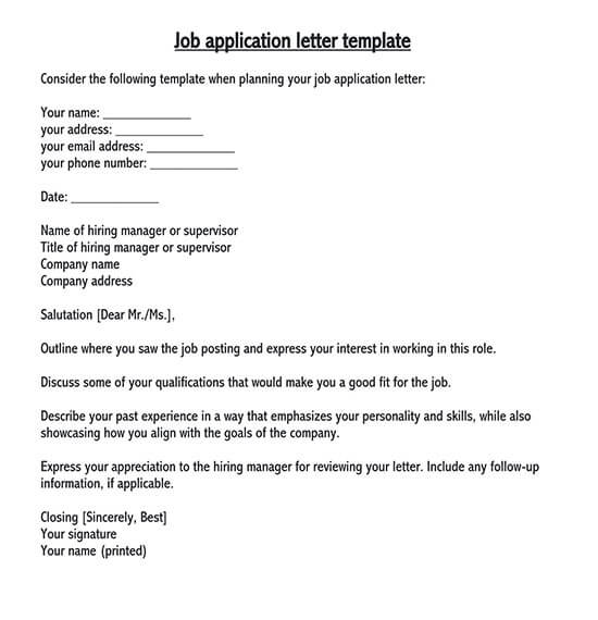 job application letter format in word download