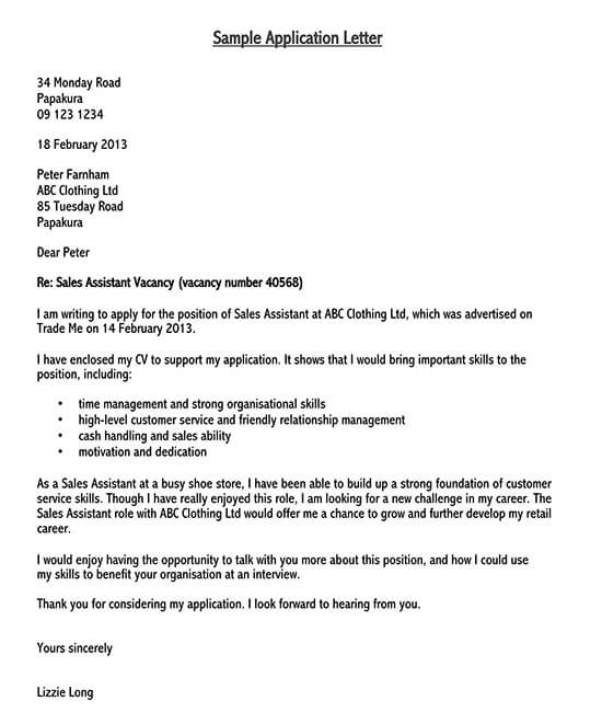cover letter sample for job application in word format