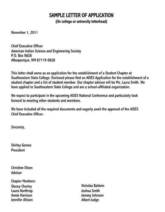 application letter template sample