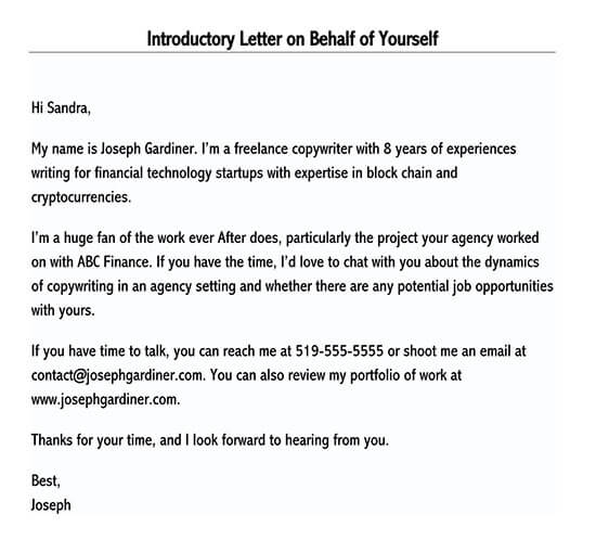 Personal introduction letter sample