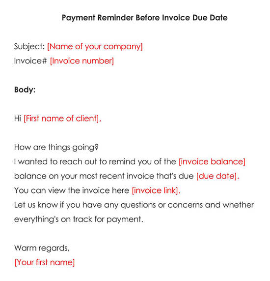 Payment Reminder Before the Invoice Due Date