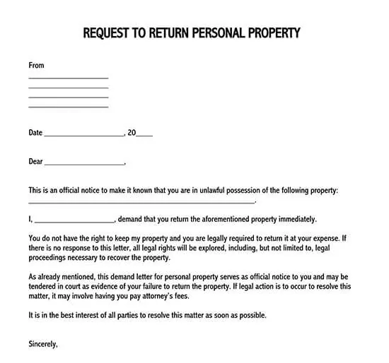Return Of Property Letter from www.doctemplates.net