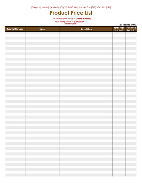 Price List Excel Template 08