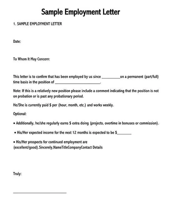 30 proof of employment letter samples examples how to write