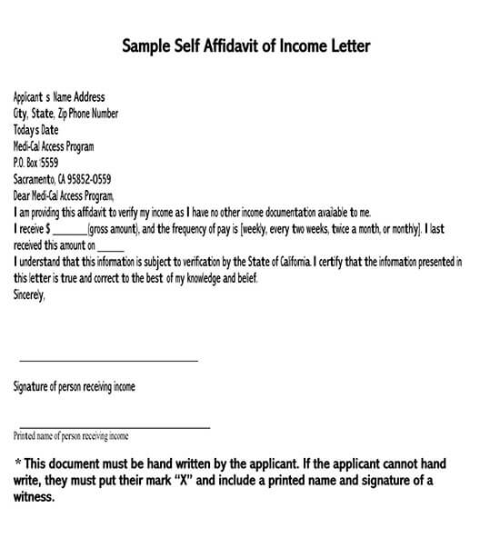 proof of income letter self-employed
