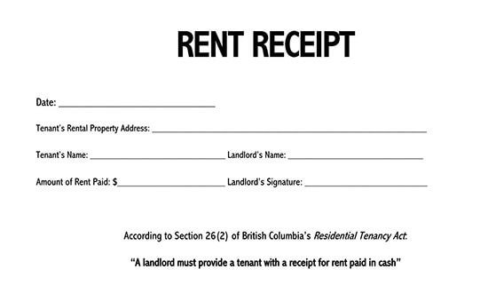 rent receipt template ontario