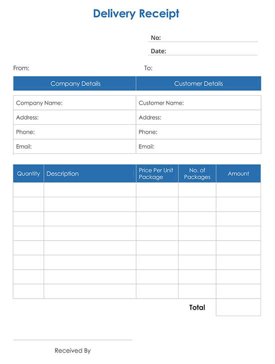 Sample Delivery Receipt Template