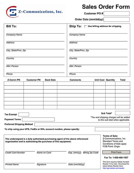 sales order forms free printable