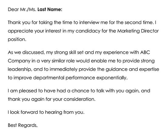 Thank You Letter Example After Second Interview