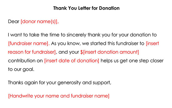 Thank You Letter for Donation Template