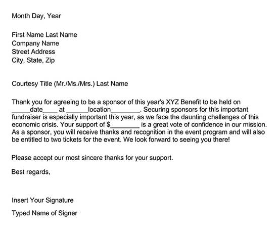 Thank You for Sponsorship Event Letter Thank You for Sponsorship Event Letter