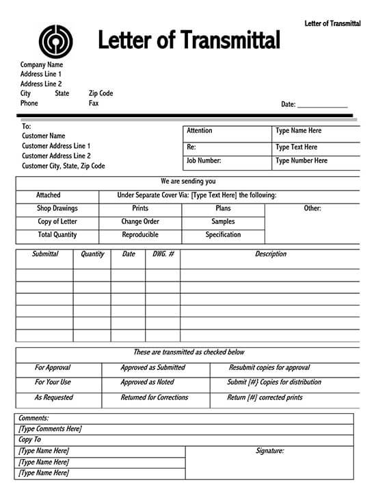 transmittal form template word