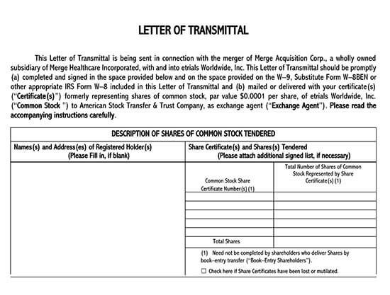 material transmittal form template 01