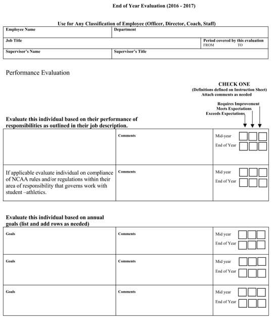 Employee Performance Evaluation Samples