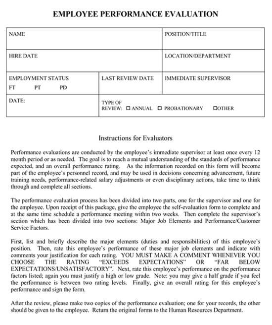 Free Employee Evaluation Forms How To Conduct Word Pdf
