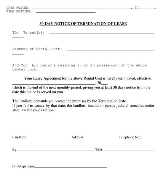 30-Day Notice of Termination of Lease