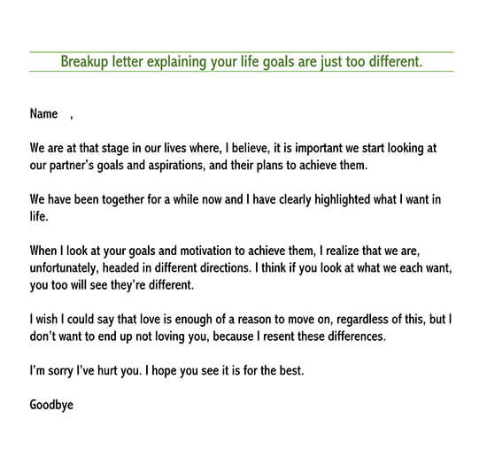 romantic break up letter