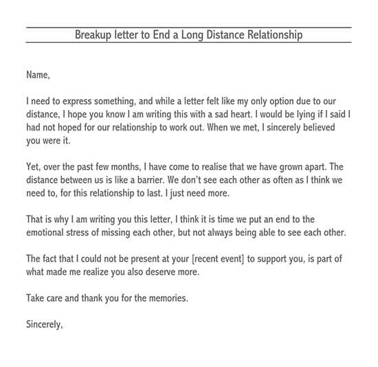 A letter writing breakup Sample Break