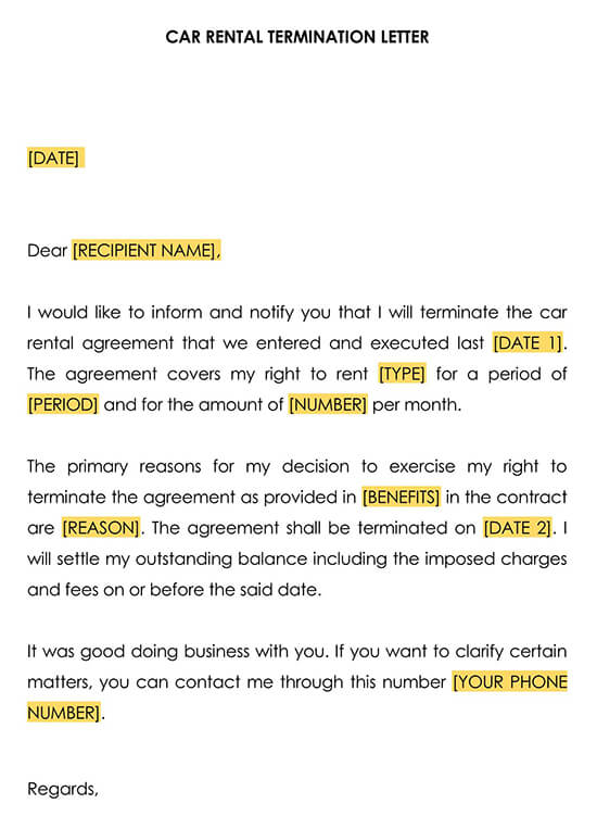 Car Rental Termination Letter