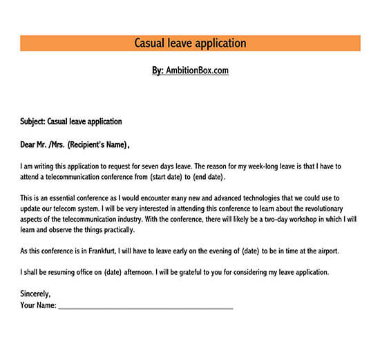 leave application letter in word format free download