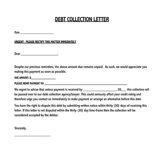 debt collection letter template