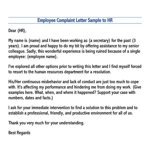 Sample Complaint Letter To Hr from www.doctemplates.net