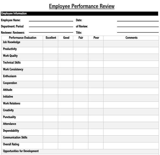annual performance appraisal form sample