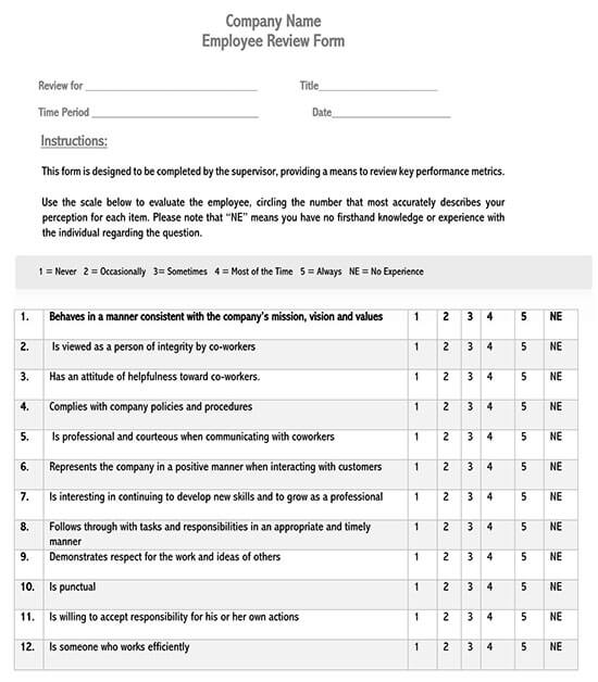 employee performance review template (word) 02