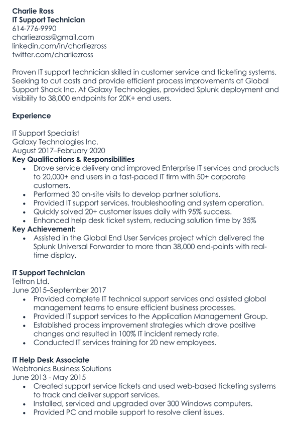 IT Support Resume Sample