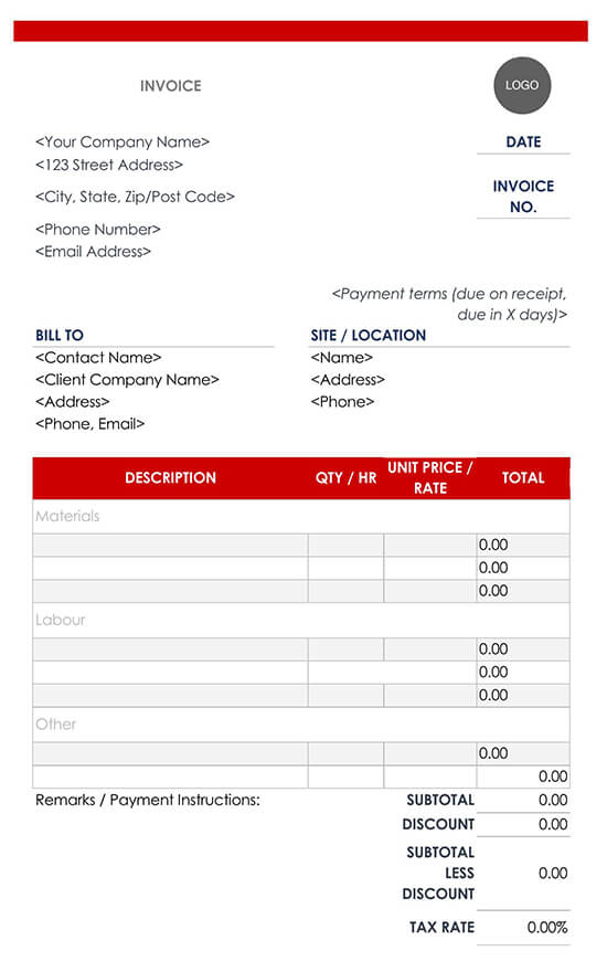 Invoice Template Construction Red