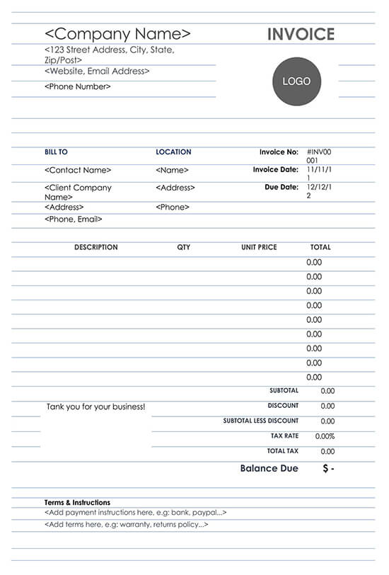 Invoice Template Printable Construction